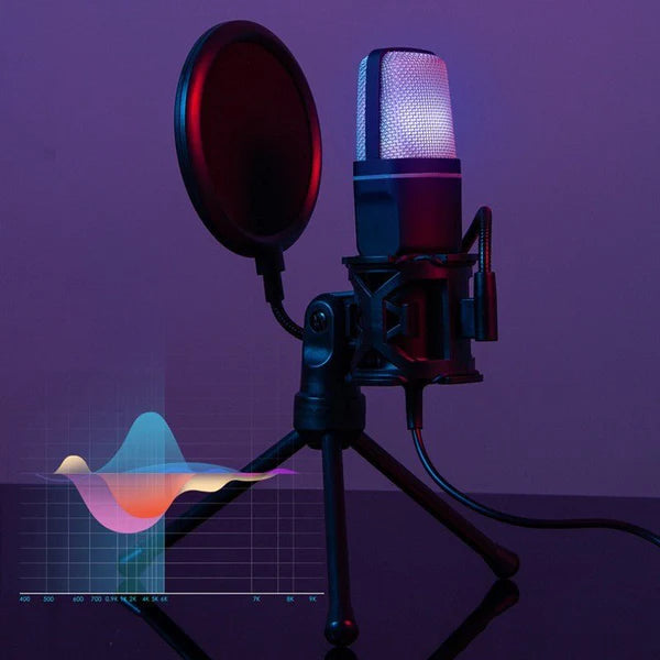 ميكروفون كمبيوتر مكتبي للألعاب الإلكترونية بمكثف RGB شفاف كامل