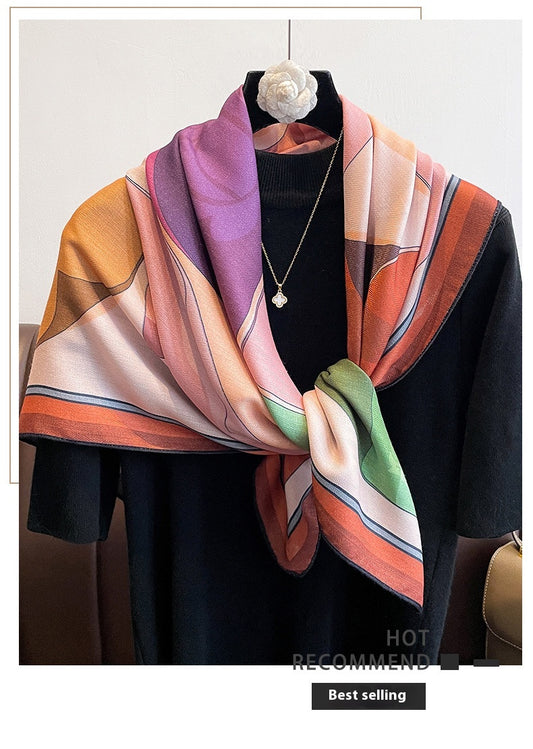 Printing Color Contrast Double-sided Different Color Dual-use Large Kerchief