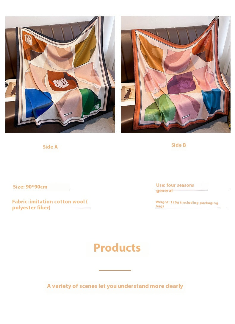 Printing Color Contrast Double-sided Different Color Dual-use Large Kerchief