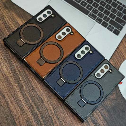 Luxury Leather MagSafe Ring Case – For Samsung Z Fold Series